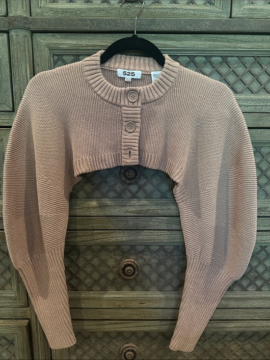 525 America Sweaters - Cropped Bolero Cardigan/ Shrug Anthropologie 525 - pink/ gold shimmer